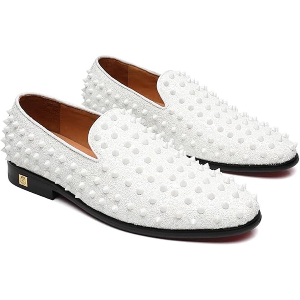 Erphpre Paul Mens Size 11 White Sparkle Silver Studded Spiked Slip On Loafers